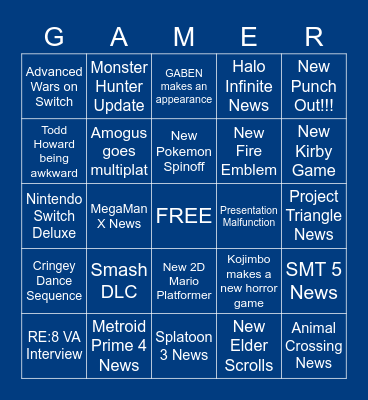 E3 2021 Bingo Card