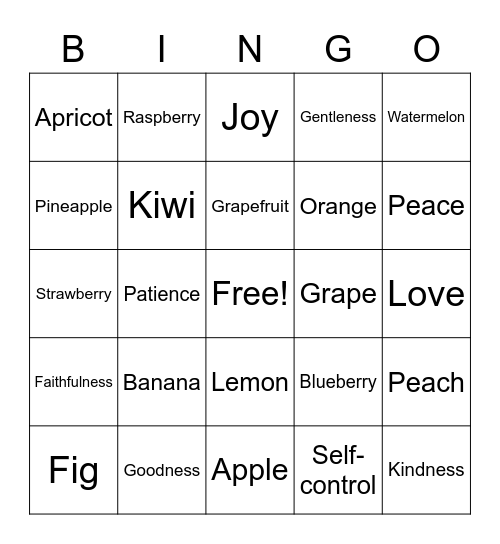 Fruits Bingo Card