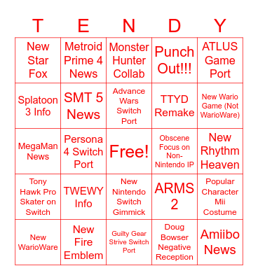 Nintendo E3 2021 Bingo Card