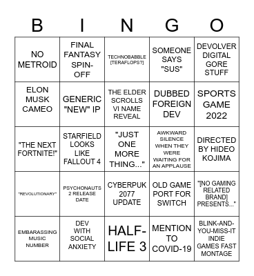 E3 2021 BINGO Card