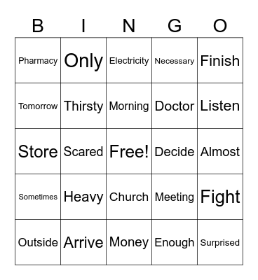 BINGO Angle Bingo Card