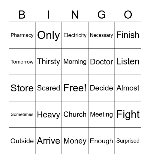 BINGO Angle Bingo Card