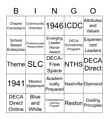 DECA DAY BINGO Card