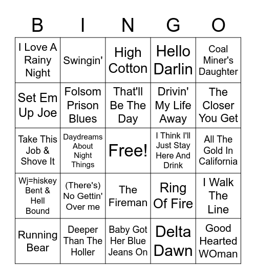 Classic Country Bingo Card