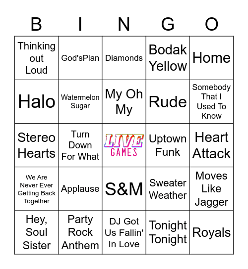 2010's Mega Hits Music Bingo Card