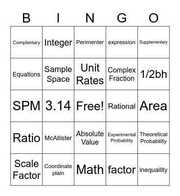 7th grade BINGO Card