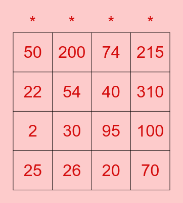 Cálculo Mental Bingo Card