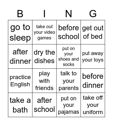 unit 9 vocabulary Bingo Card