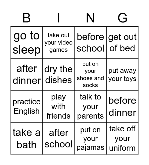 unit 9 vocabulary Bingo Card