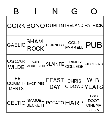 St. Paddy's Day BINGO Card