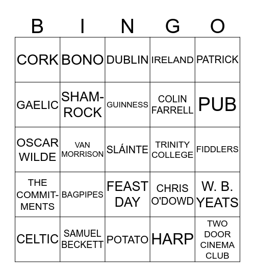 St. Paddy's Day BINGO Card