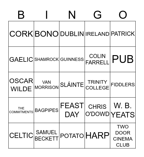 St. Paddy's Day BINGO Card