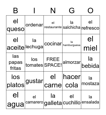 Spanish Bingo! Bingo Card