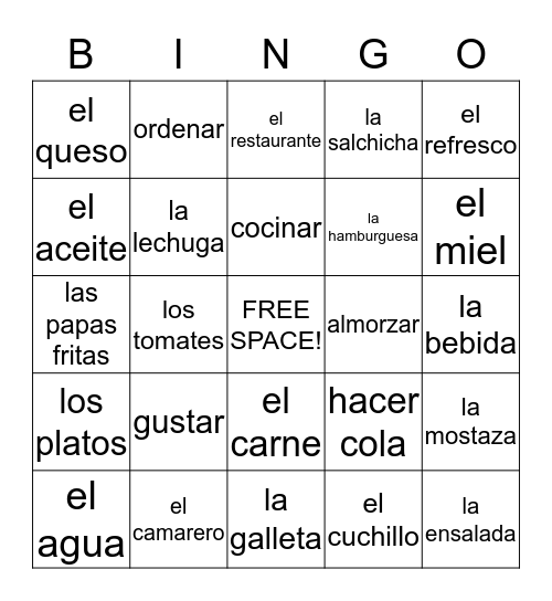 Spanish Bingo Bingo Card