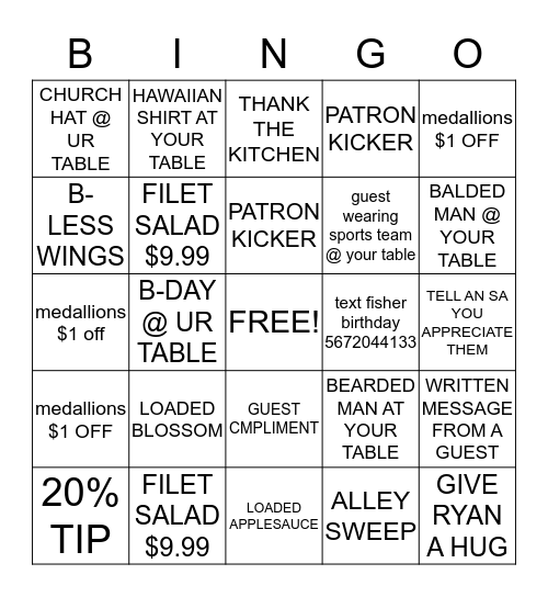SCAVENGER/SELLING HUNT  Bingo Card