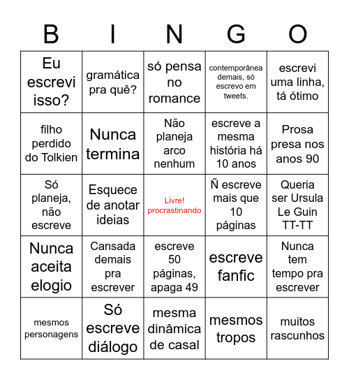 Bingo dos Escritores Bingo Card