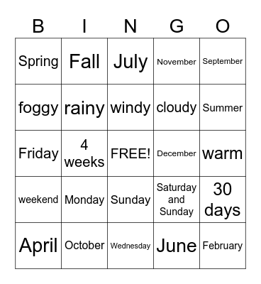 The Calendar Bingo Card