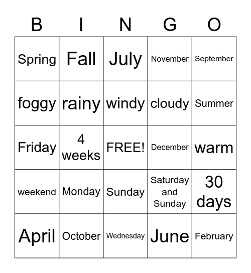 The Calendar Bingo Card
