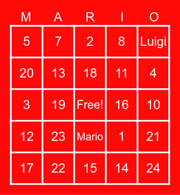 Super Mario Bingo Card