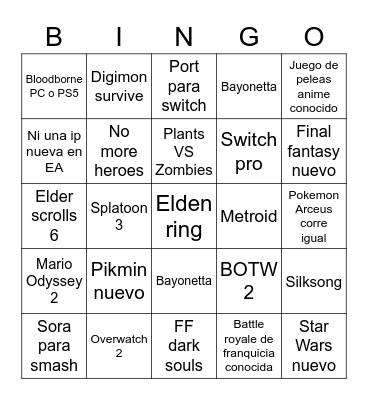E3 2021 Bingo Card