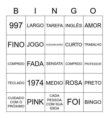 PESSOAS COM DEFICIÊNCIA Bingo Card