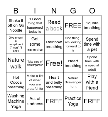 Self-Care and Strategies Bingo Card