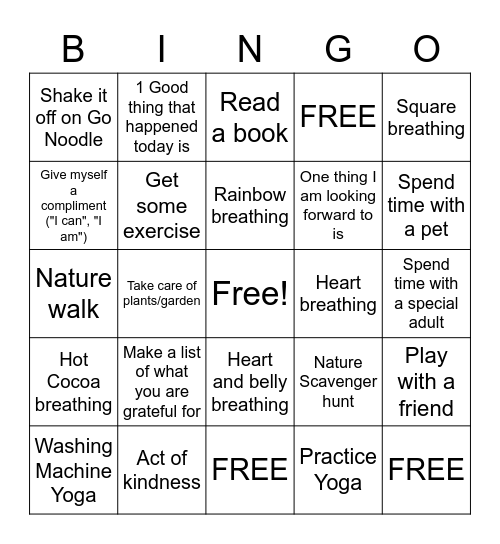 Self-Care and Strategies Bingo Card