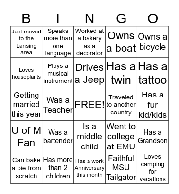 GET TO KNOW YOU BINGO!! Bingo Card