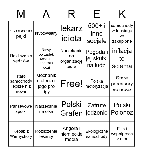 Marko polo Bingo Card