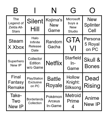 E3 2021 Bingo Card
