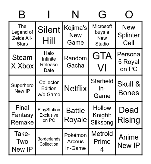 E3 2021 Bingo Card