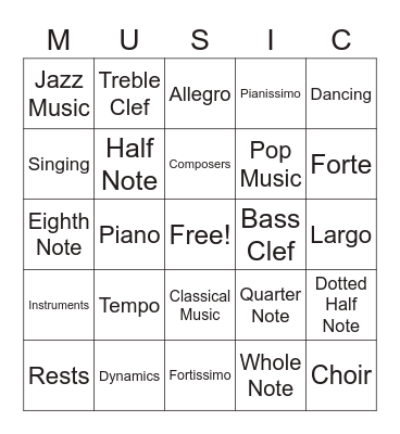 Musical BINGO! Bingo Card