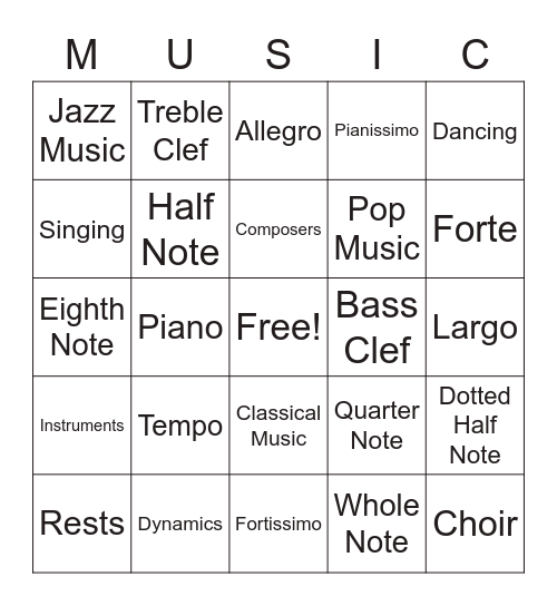 Musical BINGO! Bingo Card