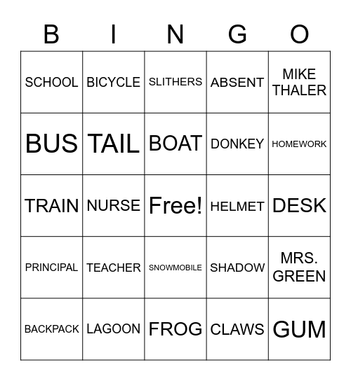 TEACHER FROM THE BLACK LAGOON Bingo Card