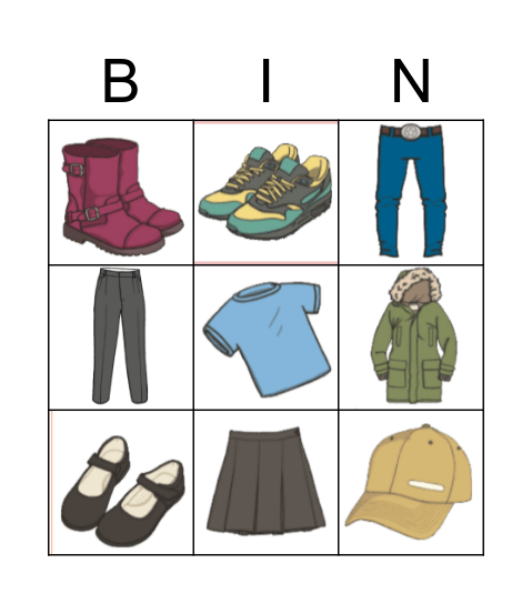 Clothes With Pictures Bingo Card