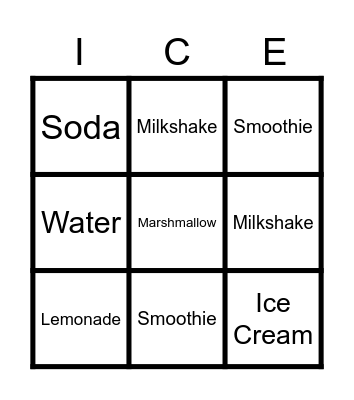 Ice Cream Truck Bingo Card