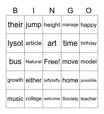 Untitled Bingo Card