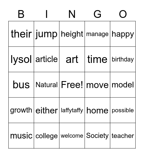 Untitled Bingo Card