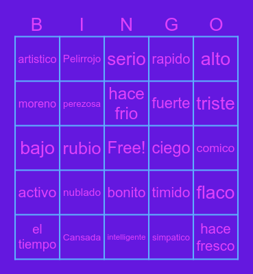 espanol bingo! Bingo Card