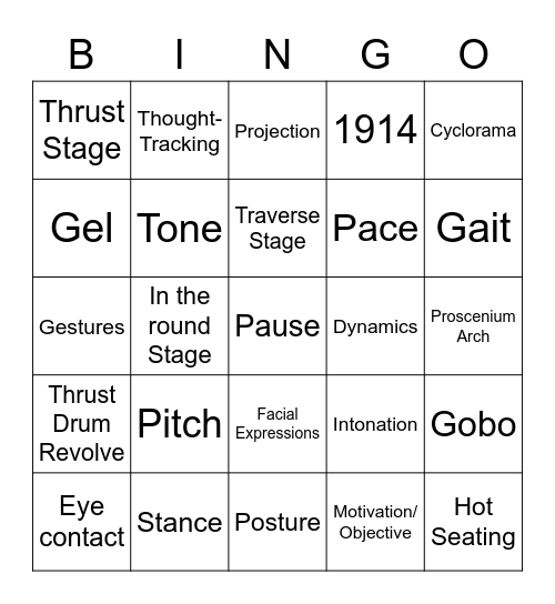 War Horse Revision Bingo Card