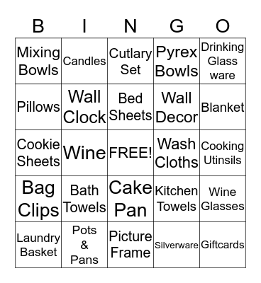 Bridal Shower  Bingo Card