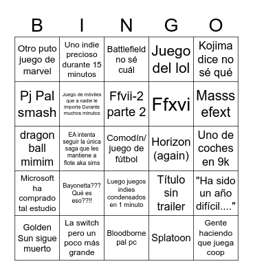 E3 Bingo Card