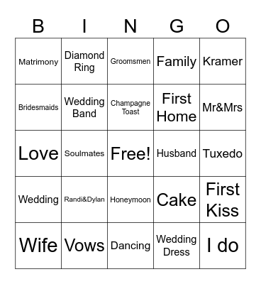 Randi's Bridal Shower Bingo Card