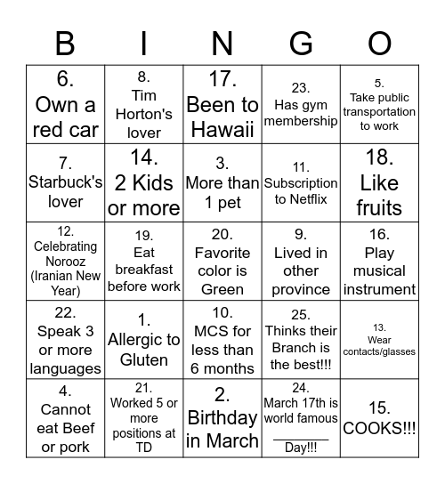 Untitled Bingo Card