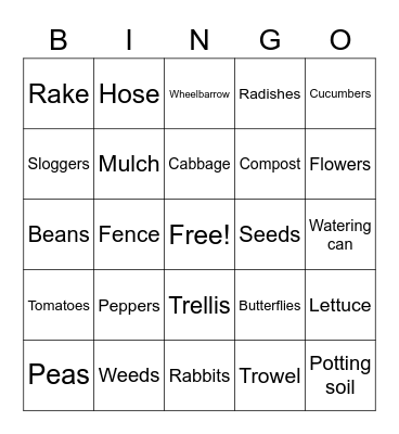 Things in a Garden Bingo Card
