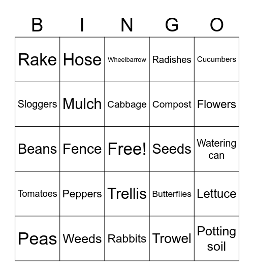 Things in a Garden Bingo Card