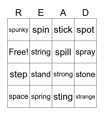 Sp/St/Spr/Str Bingo Card