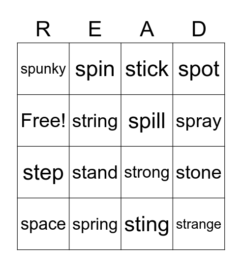 Sp/St/Spr/Str Bingo Card