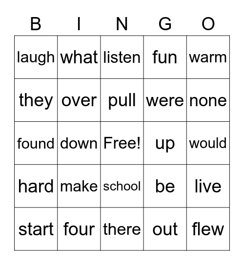 HF Words G1 Bingo Card