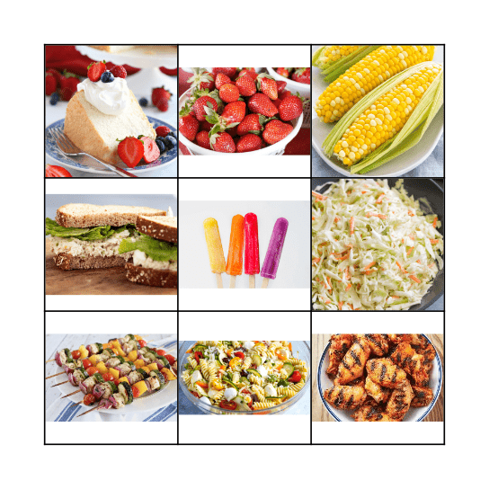 Summertime Fun Food on a Renal Diet Bingo Card